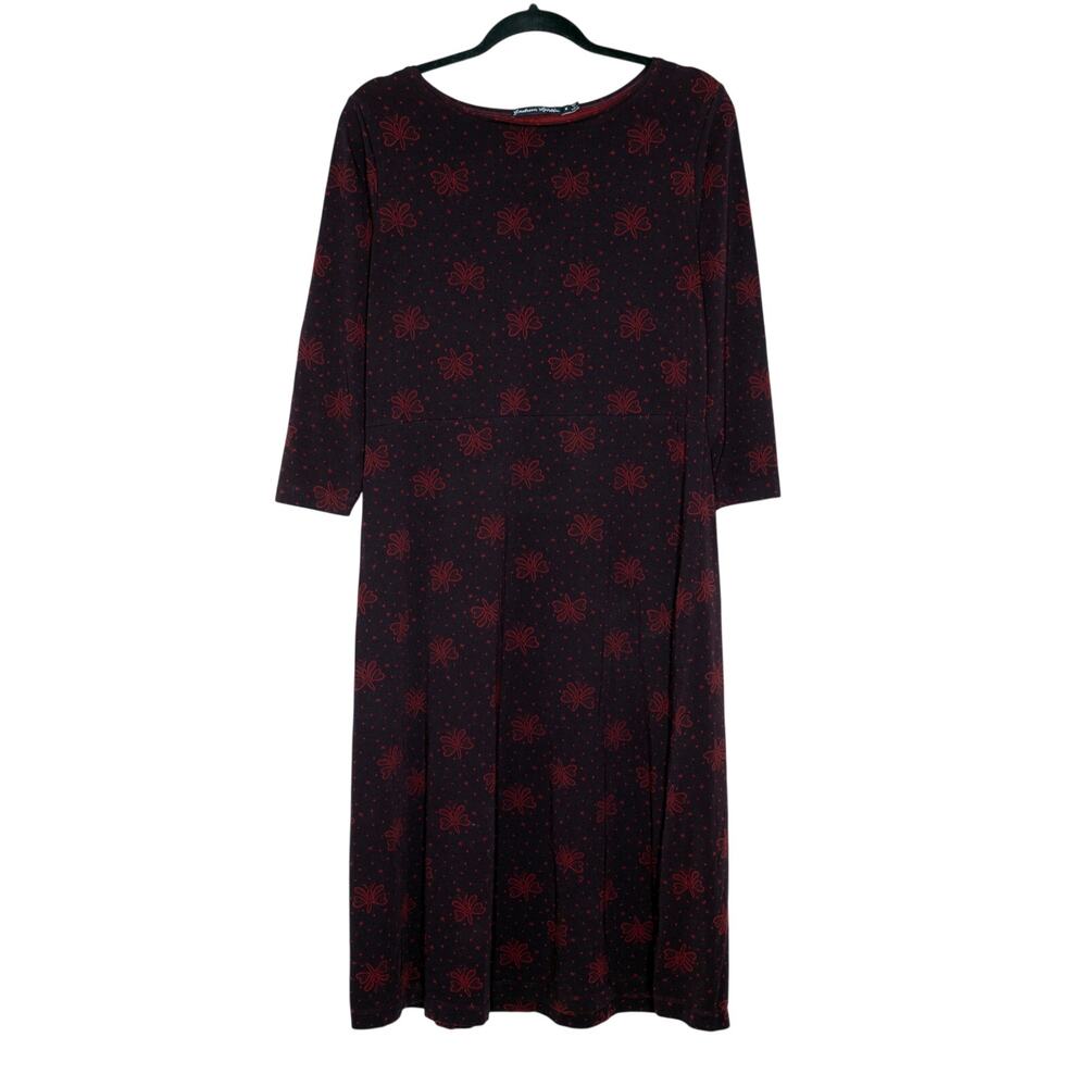Gudrun Sjoden Purple Butterfly Print Midi Dress Modest Lagenlook SZ M